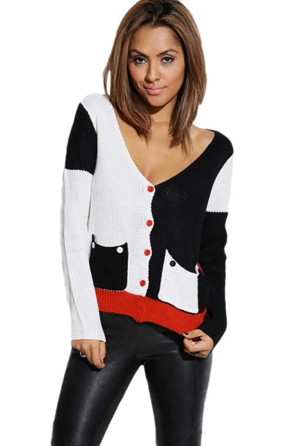 Rust Red/Black Color Block Sweater Knit Cardigan SurelyMine