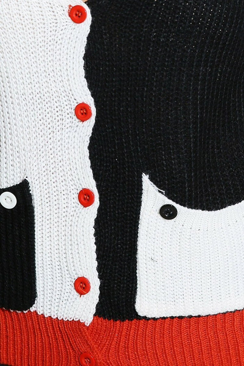 Rust Red/Black Color Block Sweater Knit Cardigan SurelyMine