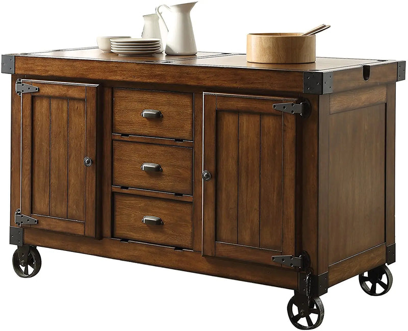 Rustic Farmhouse Warm Tobacco Rolling Kitchen Cart Homeroots Kitchen & Dining
