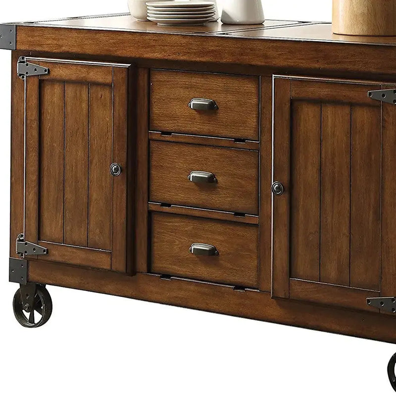 Rustic Farmhouse Warm Tobacco Rolling Kitchen Cart Homeroots Kitchen & Dining