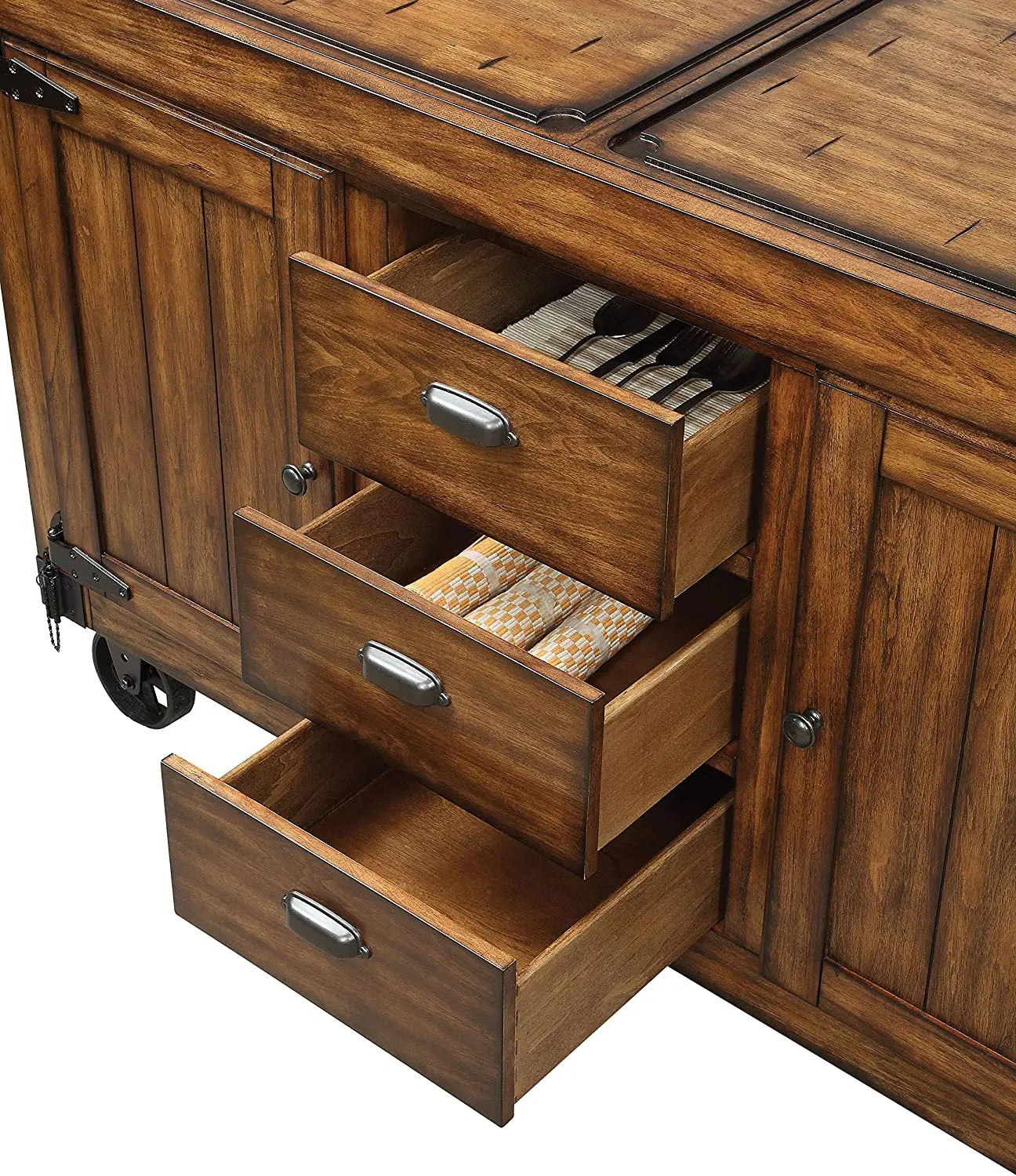 Rustic Farmhouse Warm Tobacco Rolling Kitchen Cart Homeroots Kitchen & Dining