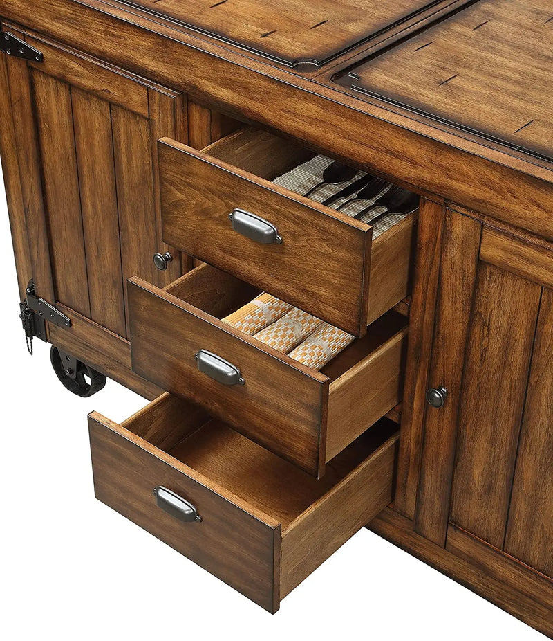 Rustic Farmhouse Warm Tobacco Rolling Kitchen Cart Homeroots Kitchen & Dining