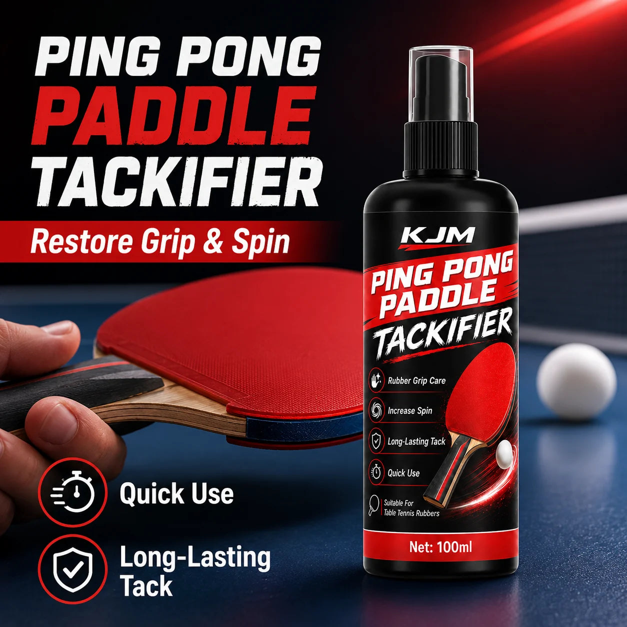 KJM Table Tennis Racket Tackifier Spray Ping Pong Paddle Rubber Grip Enhancer Quick Dry Spin Boost Restoring Tack Care…