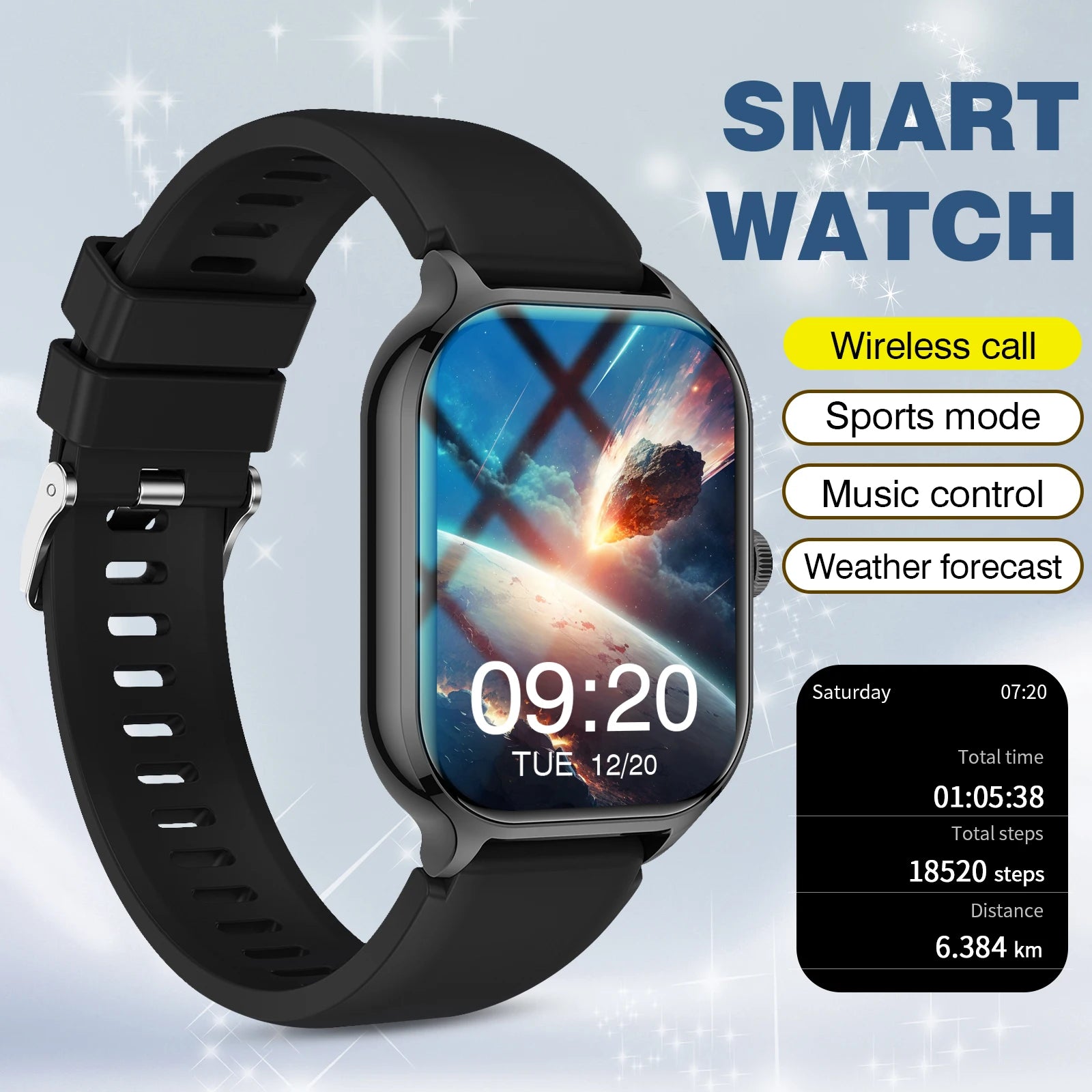 Smart watch, wireless calling, customizable dial, remote photography, multiple sports modes, suitable for iPhone/Android Black United States