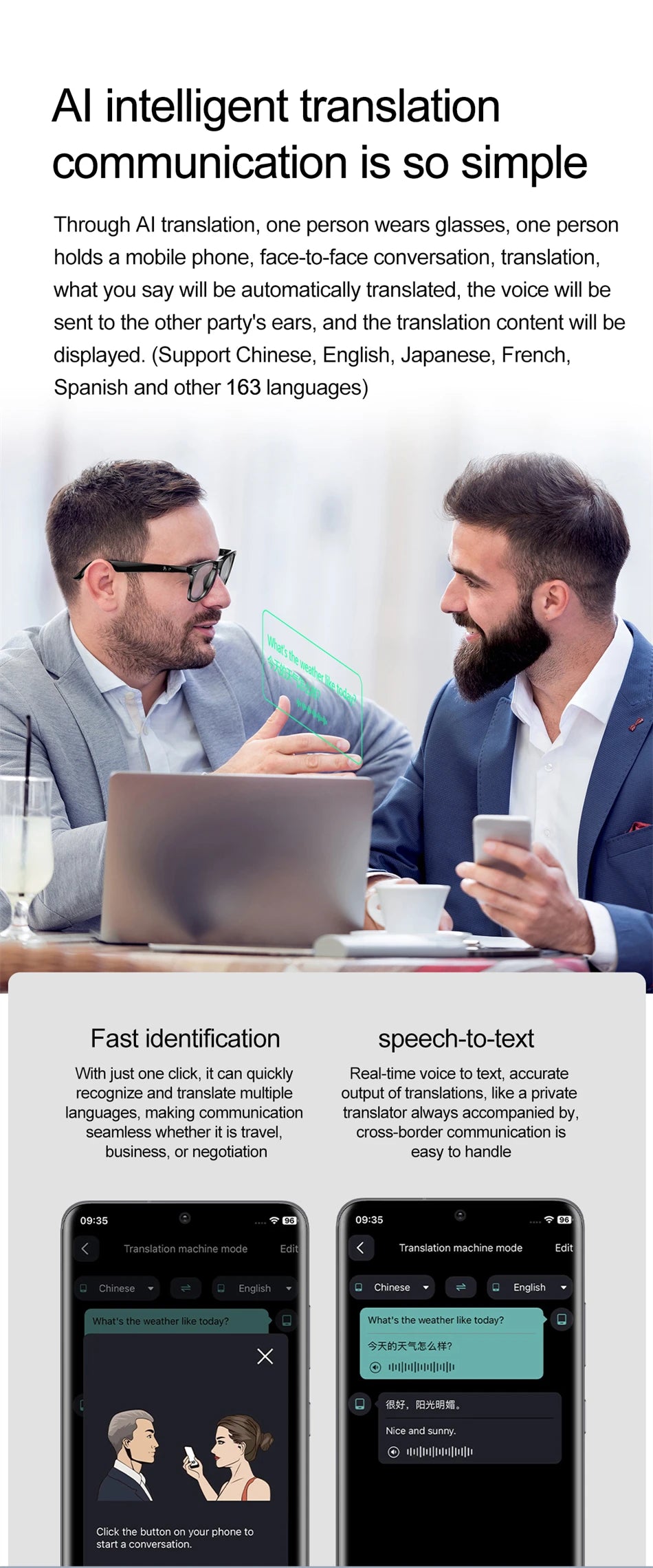 high-tech AI smart glasses can be equipped with various lenses such as sunglasses, blue light, myopia, Men women smart glasses