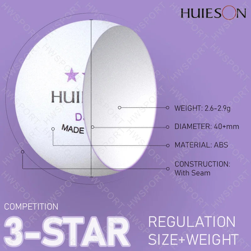HUIESON 50/100 Pack Table Tennis Balls 3 Stars DJ40+ Ping Pong Balls With Seam Round Bullet ABS New Material Balls for…