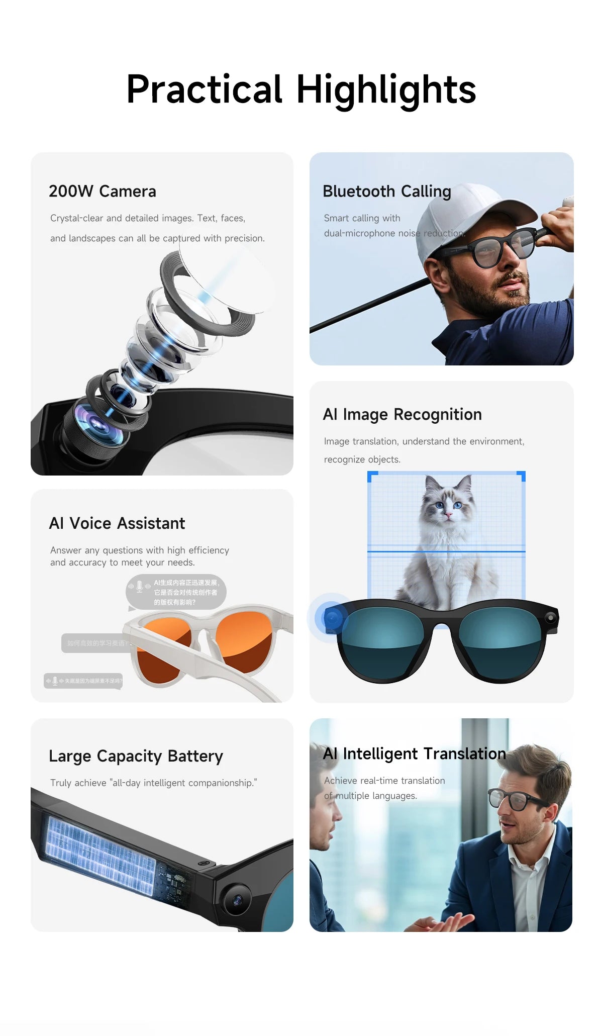2025 AI Smart Glasses New Interaction With Camera Photo Video Record Translation Music Smart Sunglasses Bluetooth Call Headphone