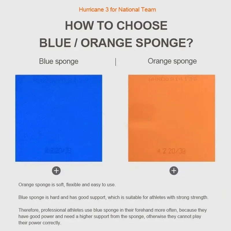 DHS Hurricane 3 National Table Tennis Rubber Pips-in Blue / Orange Sponge Original DHS Ping Pong Sponge Professional Rubber…