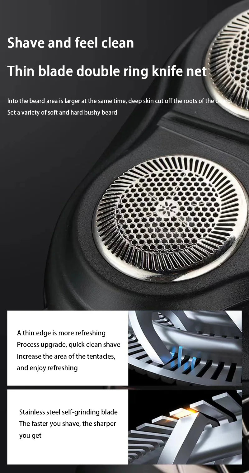 Electric Shavers for Men Waterproof Electric Trimmer Razor Wet &amp Dry Use Rechargeable Battery Rotary Shavers - GreatEagleInc