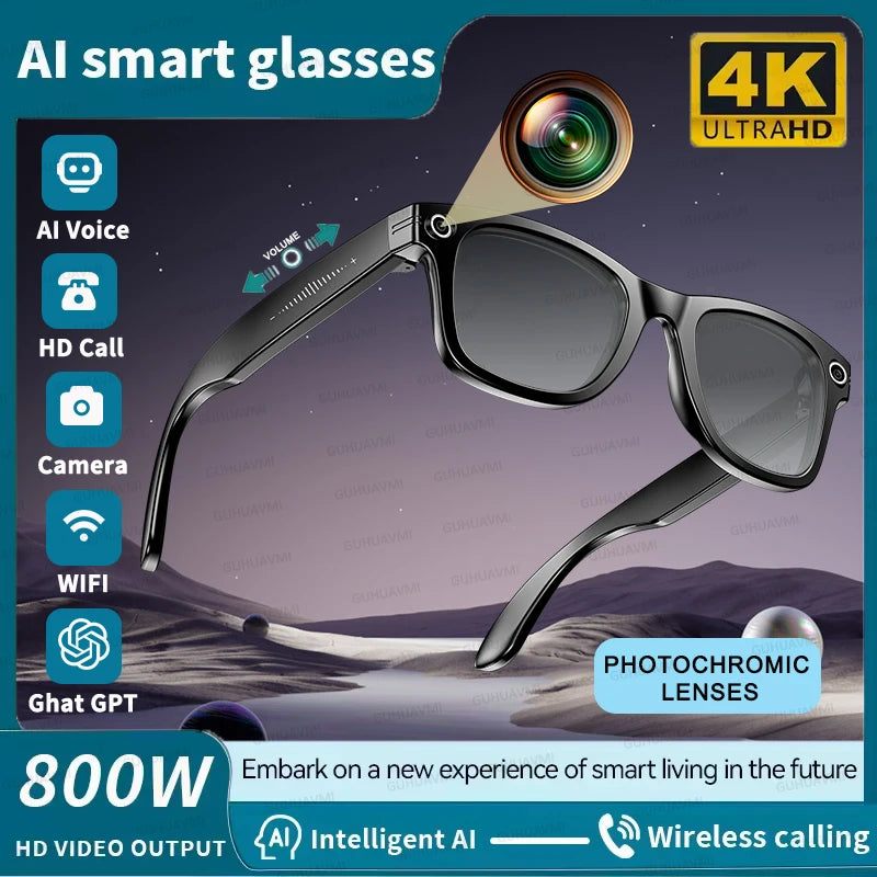 New Smart Glasses 8MP HD Camera AI Glasses Camera Photo Video Recording Translation Waterproof Anti-blue Camera Glasses Man Wome Change color