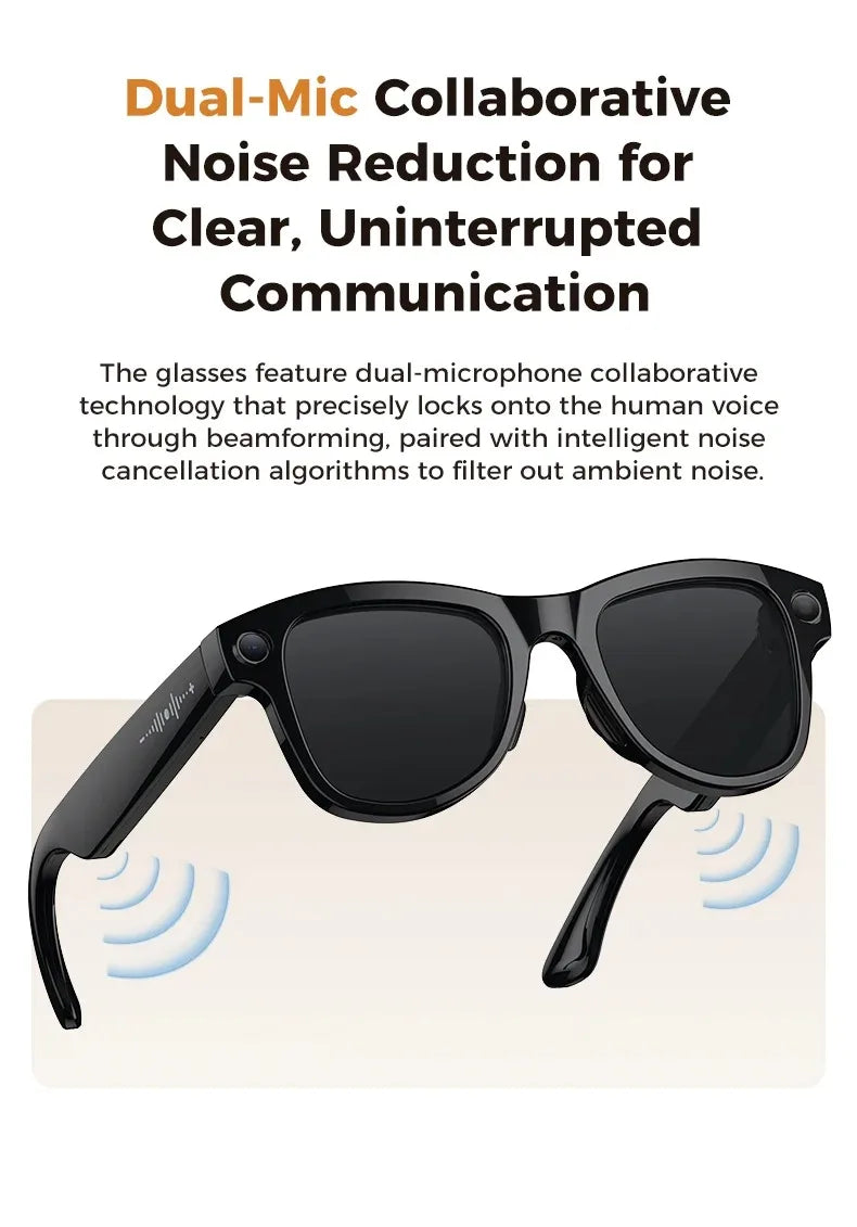 Smart Glasses AI GPT Camera 4K HD Multifunctional 3-in-1 Lens Bluetooth Call 3600Mah Battery Voice Assistant Control Sunglasses