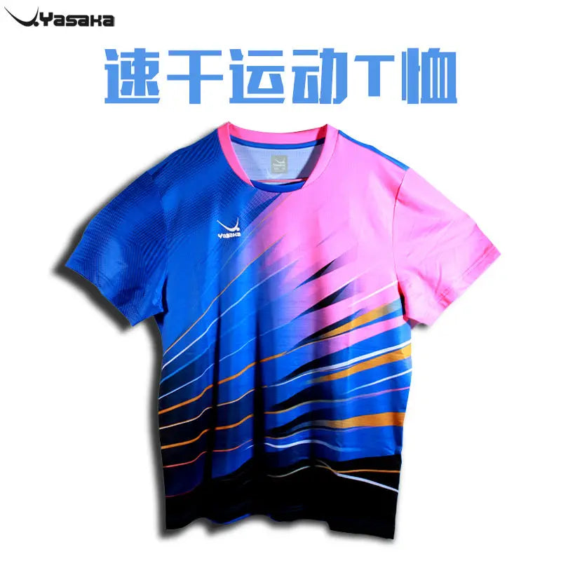 YASAKA Table Tennis Training Competition Sports Uniform, Quick Drying Round Neck T-shirt, Short Sleeved - blue / L