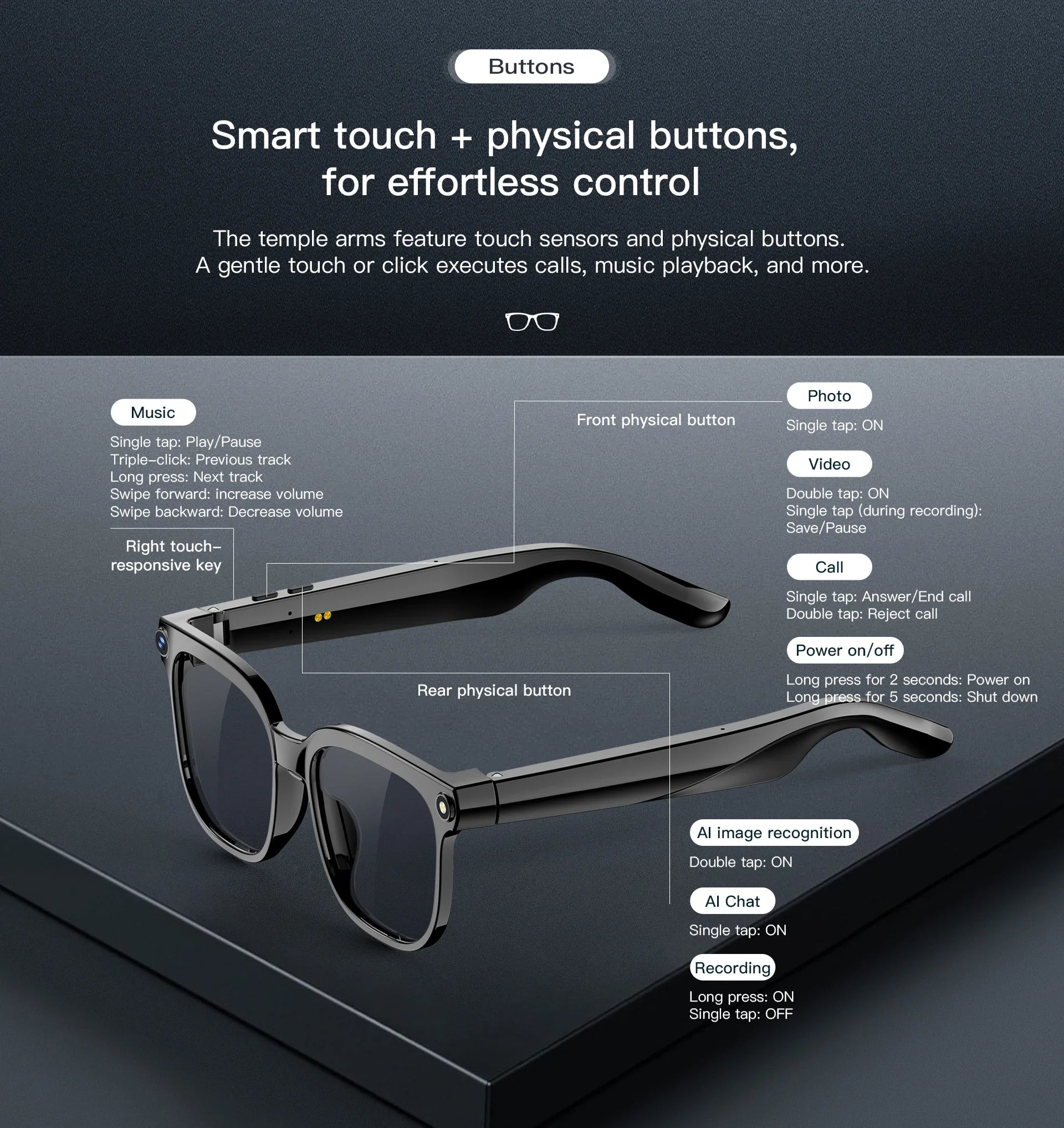 2026 New Smart Glasses 8MP HD Camera AI Voice Photo Video Recording Translation Long Battery Life Music Waterproof Smart Glasses