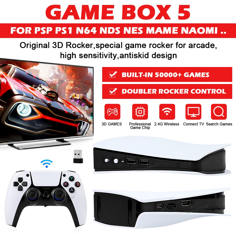 NEW GB5 Video Game Console 64GB/128GB 40000 Free Games HD TV Game Box 5 Two Gamepads For PS1/PPSPP/MAME Arcade Gaming Stick - GreatEagleInc