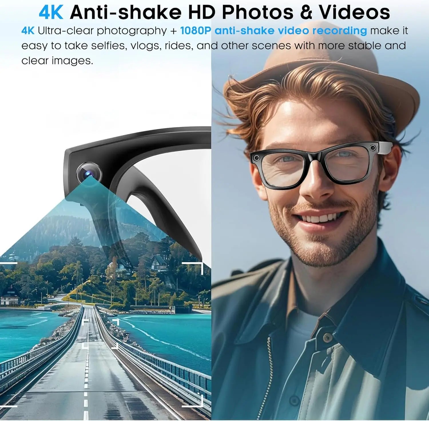 New Smart Glasses 8MP HD Camera AI Glasses Camera Photo Video Recording Translation Waterproof Anti-blue Camera Glasses Man Wome