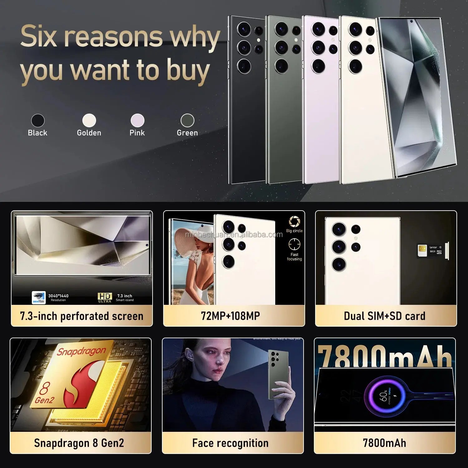 S24 Ultra 7.3 Inch High Definition Large Screen Android 13 All in One Video Game Wireless Network Low Cost 5g Mobile Phone GreatEagleInc