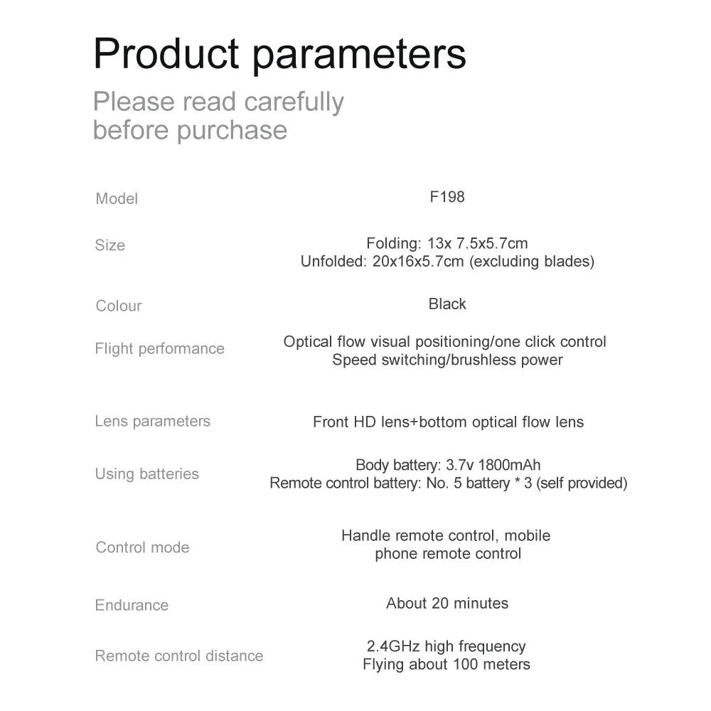 New F198 Drone Professional Dual Camera With 1080P WIFI FPV HD Aerial Photography Wide Angle Brushless RC Foldable Quadcopter