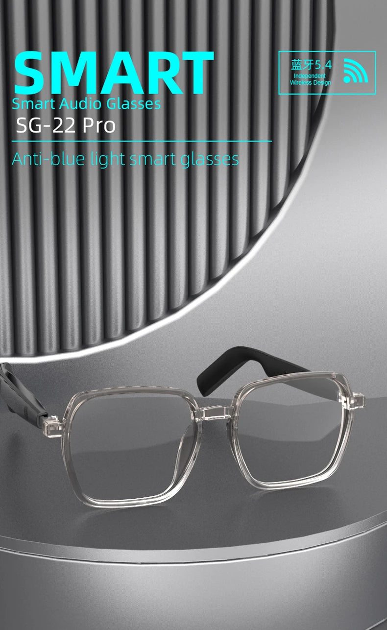 SG22 Transparent Smart Glasses With Bluetooth 5.4 Open-Ear Audio, Voice Assistant, Type-C Charging, Lightweight And Comfortable
