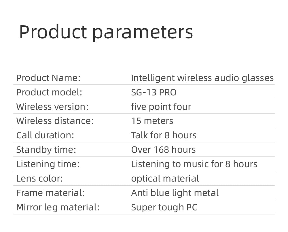 SG-13 Smart glasses, Bluetooth earphones, clear vision | UV resistant touch function | Versatile facial features