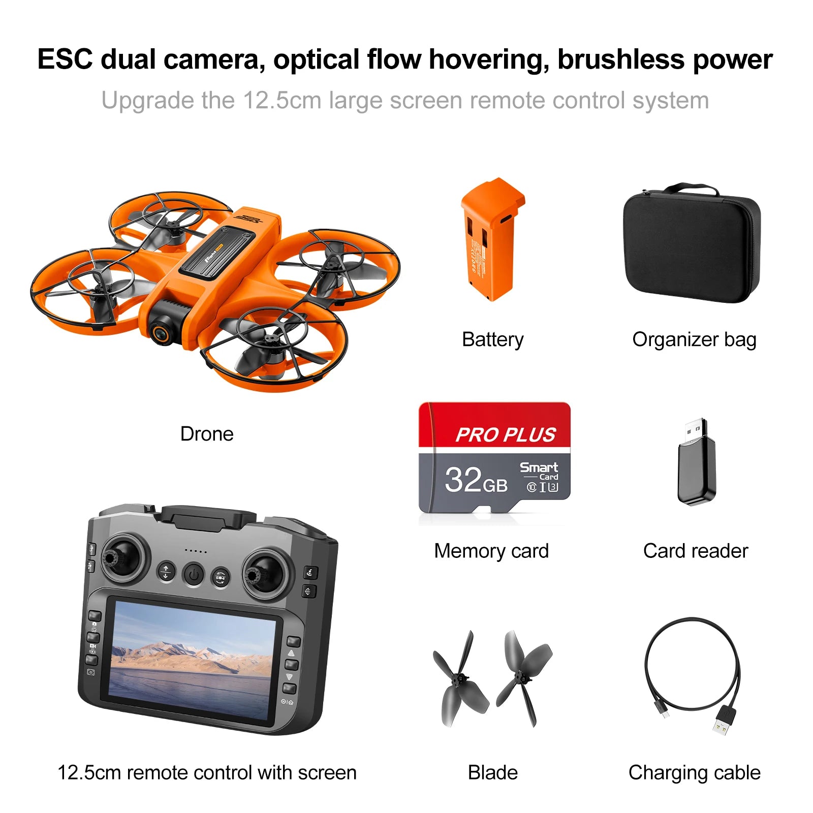 Drone with Camera 4K HD Video Stable Hover 180° Adjustable Lens 3D Flip RC Drones FPV Brushless Optical Flow Quadcopter UAV S156-4k-orange-32GB