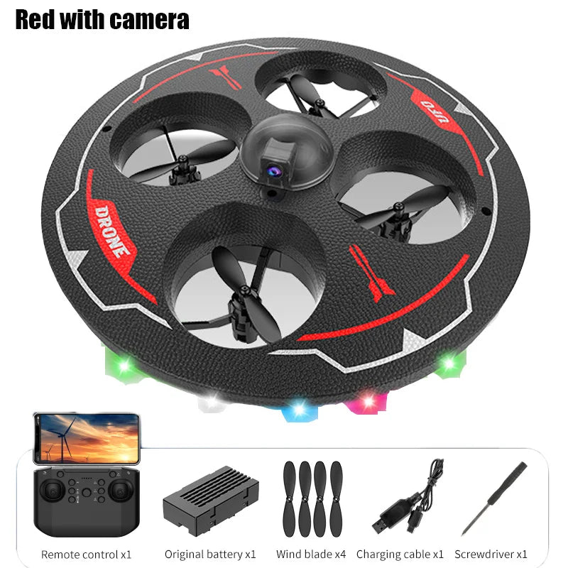Drone with Camera Foam UAV Ufo Intelligent Obstacle Avoidance Aerial Aircraft Mini RC Helicopter Dron Toys for Kids Christmas RED CAM
