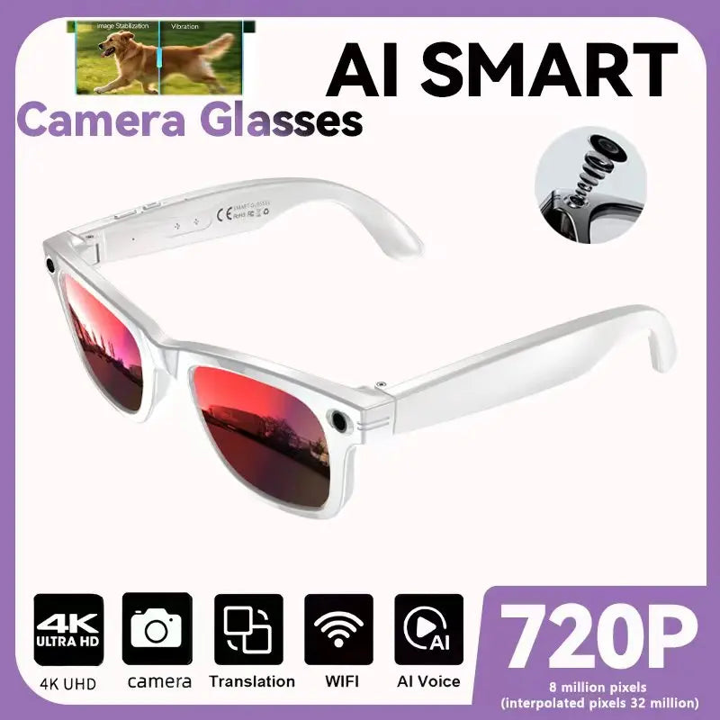 2025 Smart Sunglasses ai smart glasses with Camera Video 8MP Translation Bluetooth Call Music Play Men Women Recording 100+ Red coating