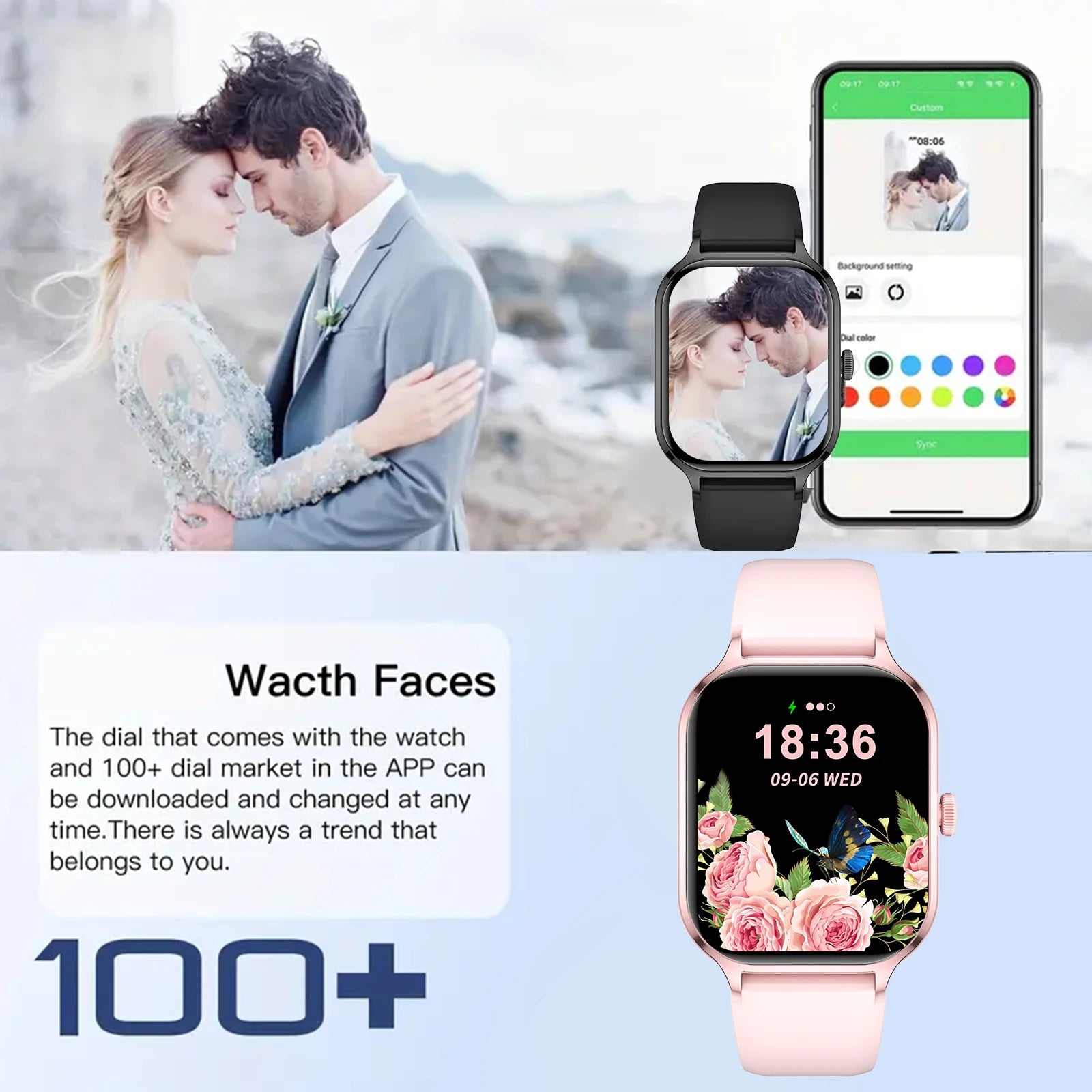 Smart watch, wireless calling, customizable dial, remote photography, multiple sports modes, suitable for iPhone/Android