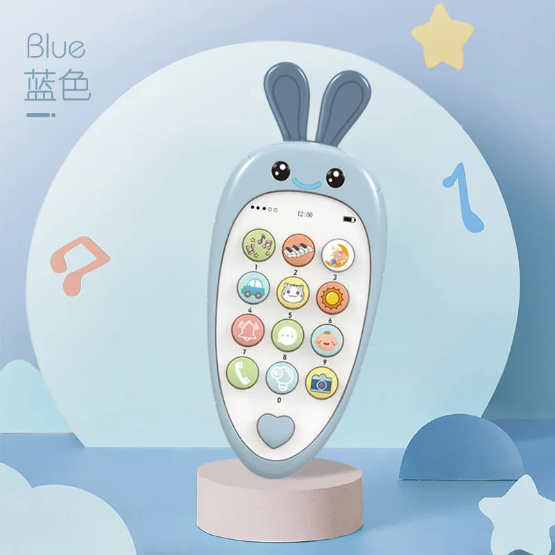 Baby Phone Toy Music Sound Telephone Sleeping Toys With Teether Simulation Phone Kids Infant Early Educational Toy Kids Gifts blue