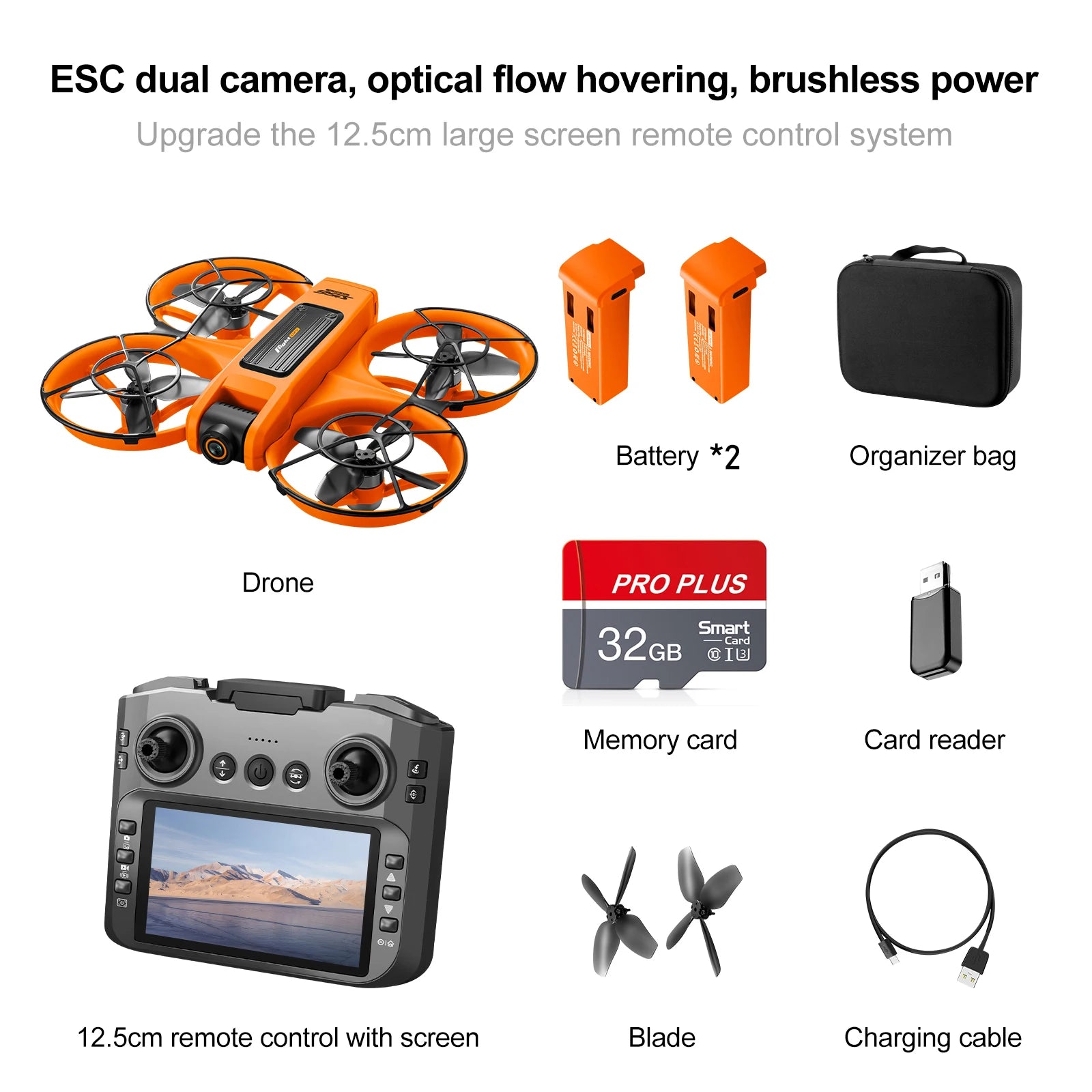 Drone with Camera 4K HD Video Stable Hover 180° Adjustable Lens 3D Flip RC Drones FPV Brushless Optical Flow Quadcopter UAV S156-orange-2B-32GB