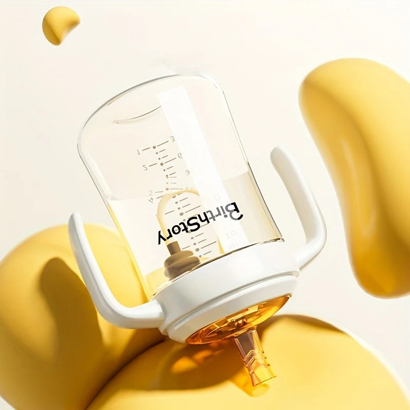 baby bottle, made of food grade PP material, safe and durable for newborns, with anti slip cartoon handle and large mouth