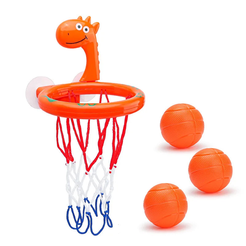 Baby Bath Toy Children Water Play Toys Set Bathroom Bathtub Suction Cup Shooting Basketball Hoop with 3 Balls Bath Toys for Kids Orange