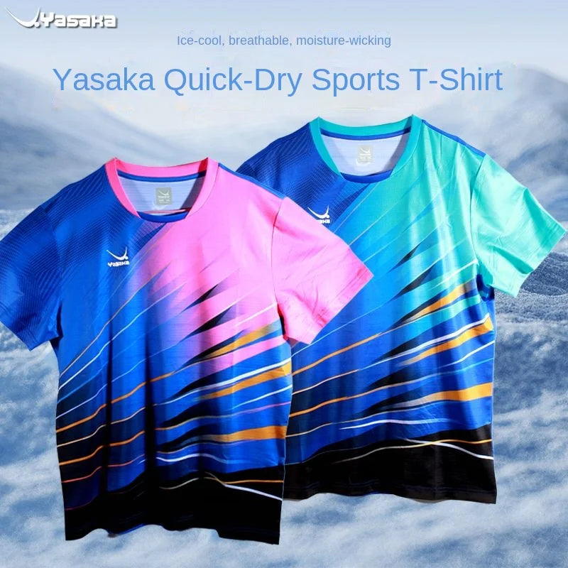 YASAKA Table Tennis Training Competition Sports Uniform, Quick Drying Round Neck T-shirt, Short Sleeved - blue / L