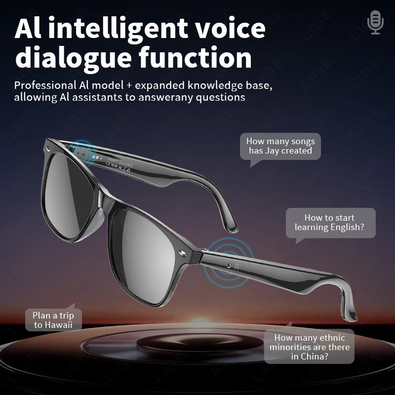 high-tech AI smart glasses can be equipped with various lenses such as sunglasses, blue light, myopia, Men women smart glasses