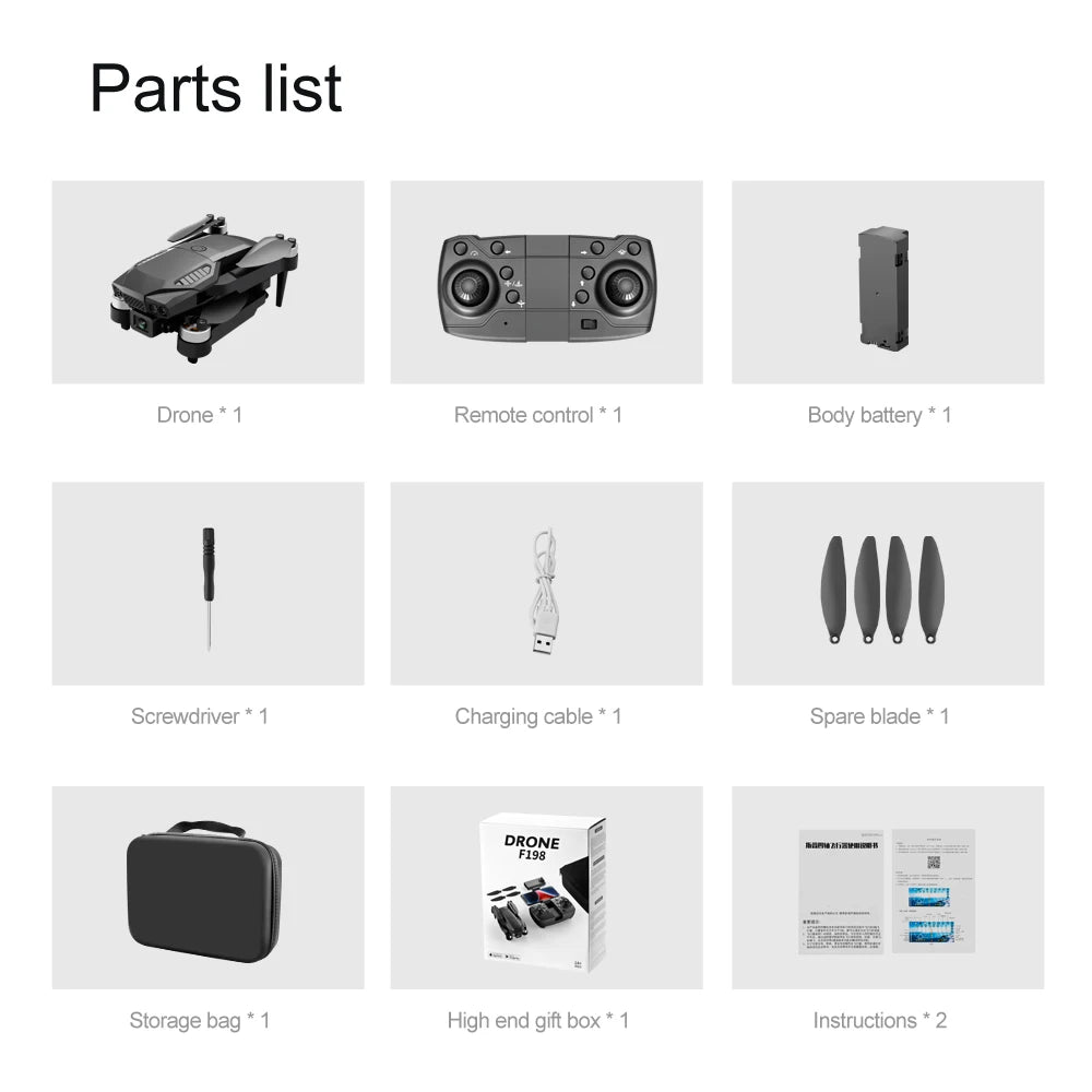 New F198 Drone Professional Dual Camera With 1080P WIFI FPV HD Aerial Photography Wide Angle Brushless RC Foldable Quadcopter