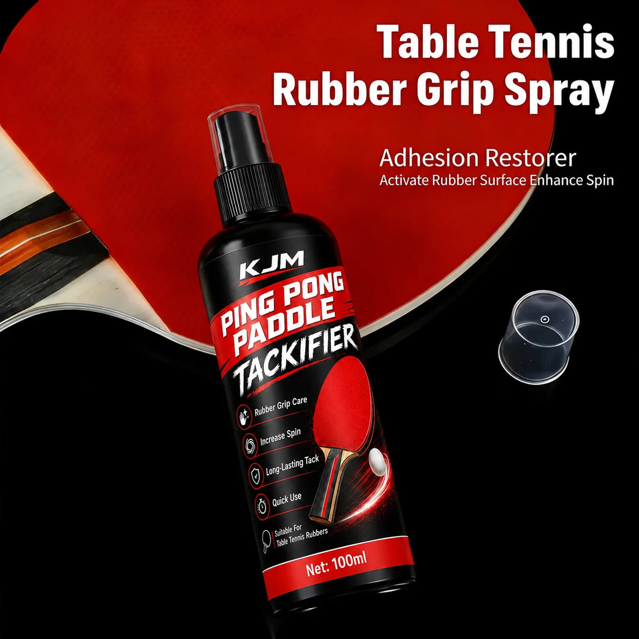 KJM Table Tennis Racket Tackifier Spray Ping Pong Paddle Rubber Grip Enhancer Quick Dry Spin Boost Restoring Tack Care…