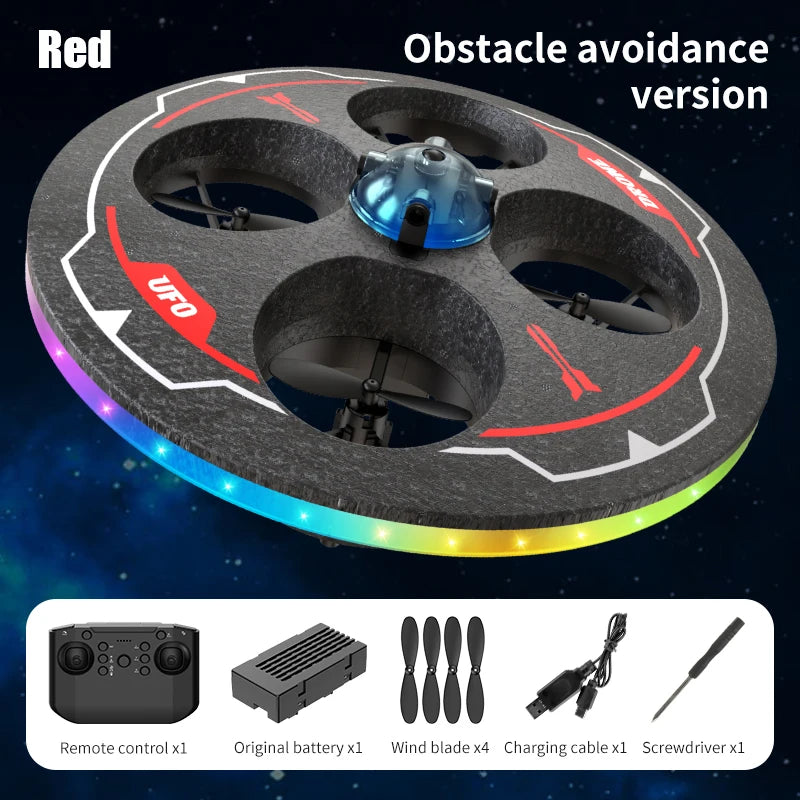 Drone with Camera Foam UAV Ufo Intelligent Obstacle Avoidance Aerial Aircraft Mini RC Helicopter Dron Toys for Kids Christmas RED OB