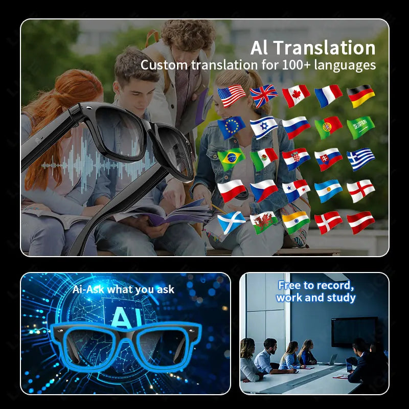 LIGE AI Smart Glasses Men 2025 New Color-Changing Translation Glasses Temperature Monitoring Waterproof Call Smart Sunglasses