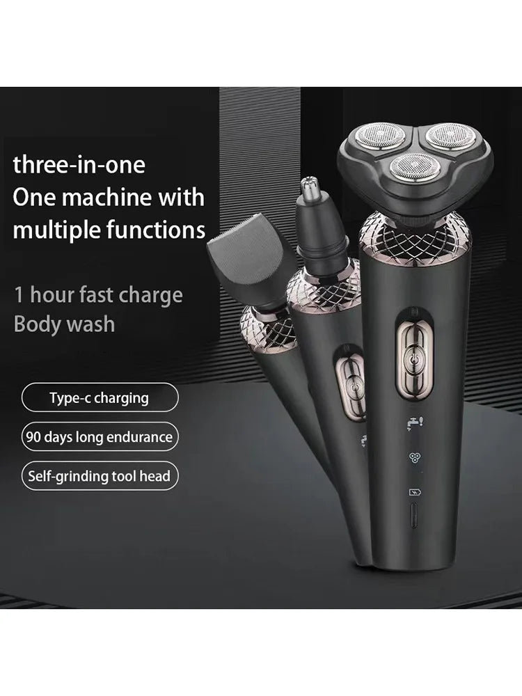 Electric Shavers for Men Waterproof Electric Trimmer Razor Wet &amp Dry Use Rechargeable Battery Rotary Shavers - GreatEagleInc