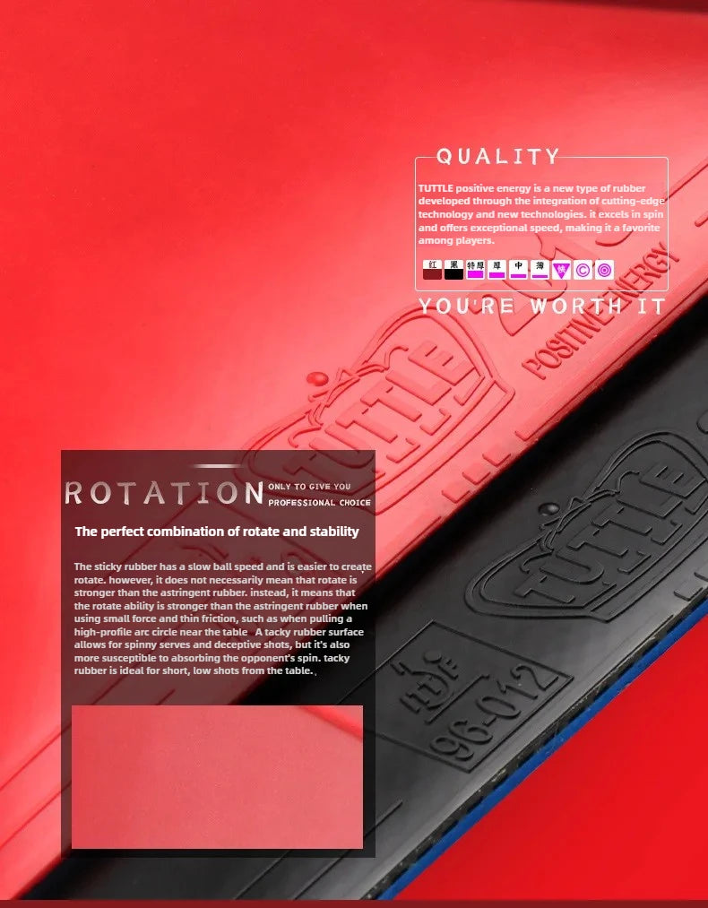 TUTTLE Positive Energy Pimples-in Table Tennis Rubber Sheet Sticky ITTF Approved Ping Pong Racket Rubber Loop Arc Fast Attack
