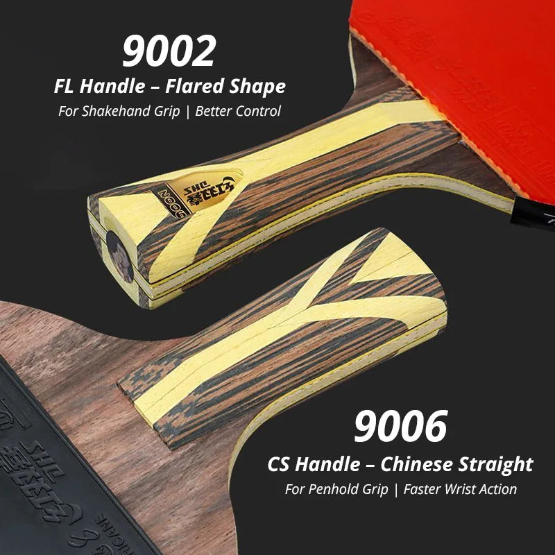 DHS 9002 Table Tennis Racket Professional Ping Pong Racket Paddle Hurricane 3&8 Rubber 5+2 Inner KLC Blade - 9002 FL Grip