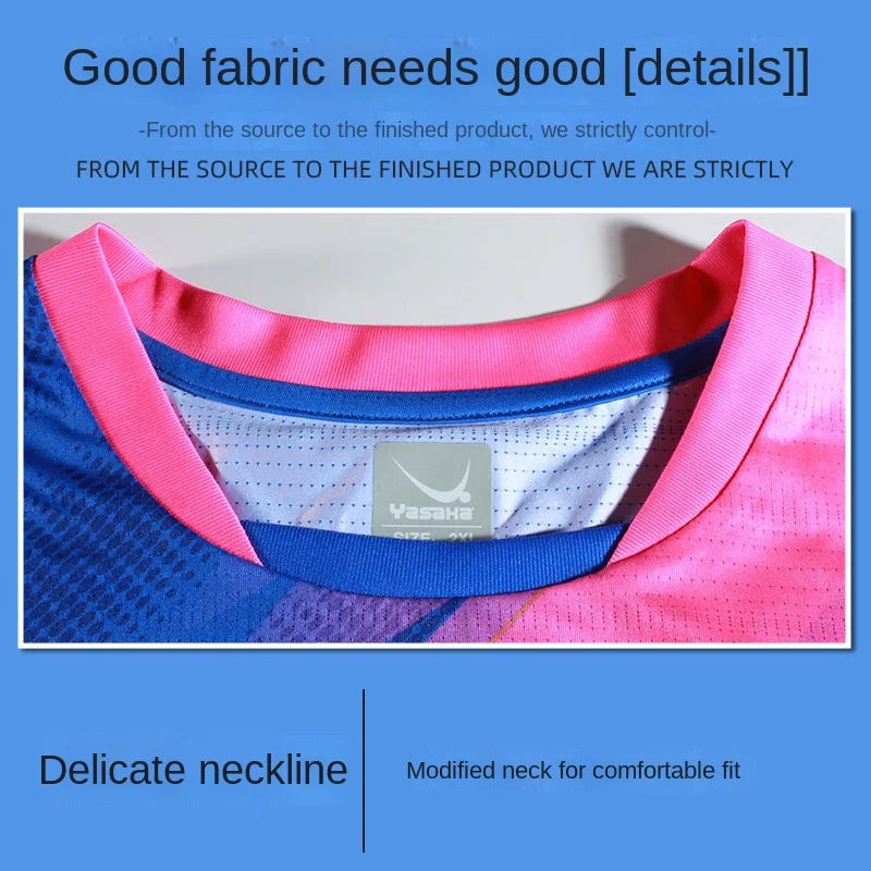 YASAKA Table Tennis Training Competition Sports Uniform, Quick Drying Round Neck T-shirt, Short Sleeved - blue / L