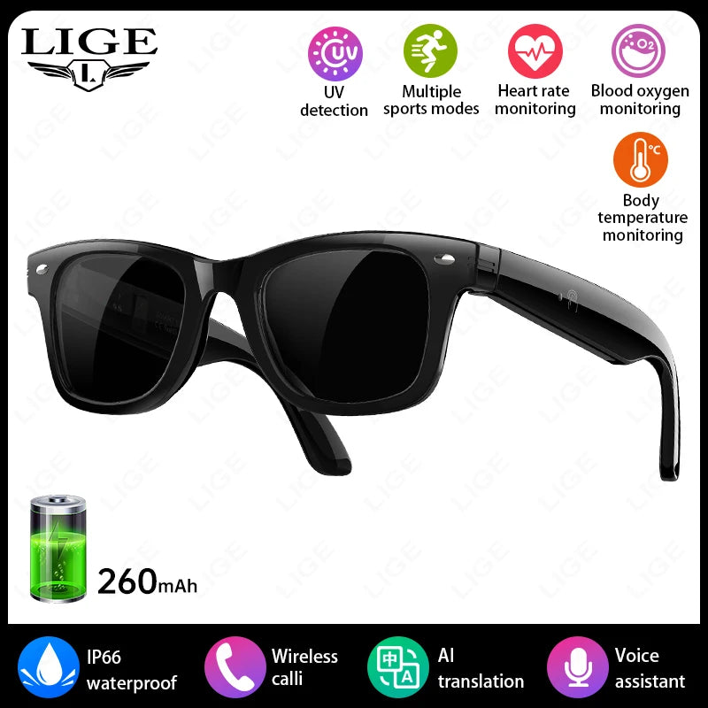 LIGE AI Smart Glasses Men 2025 New Color-Changing Translation Glasses Temperature Monitoring Waterproof Call Smart Sunglasses Sunglasses
