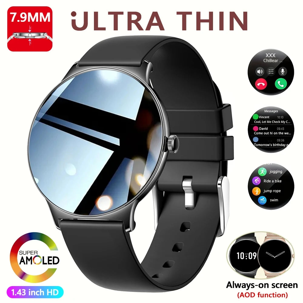 For Huawei New Ultra Slim AMOLED Smart Watch Women Screen Always Display Time Heart Rate BT Calling High-end Fashion Smartwatch Black