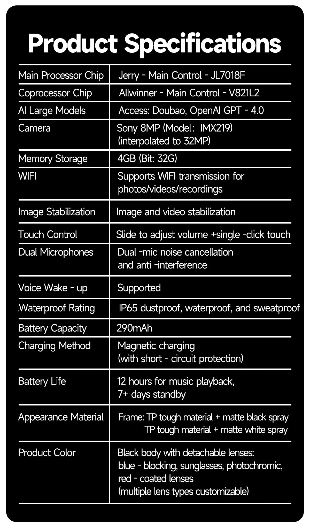 New Smart Glasses 8MP HD Camera AI Glasses Camera Photo Video Recording Translation Waterproof Anti-blue Camera Glasses Man Wome