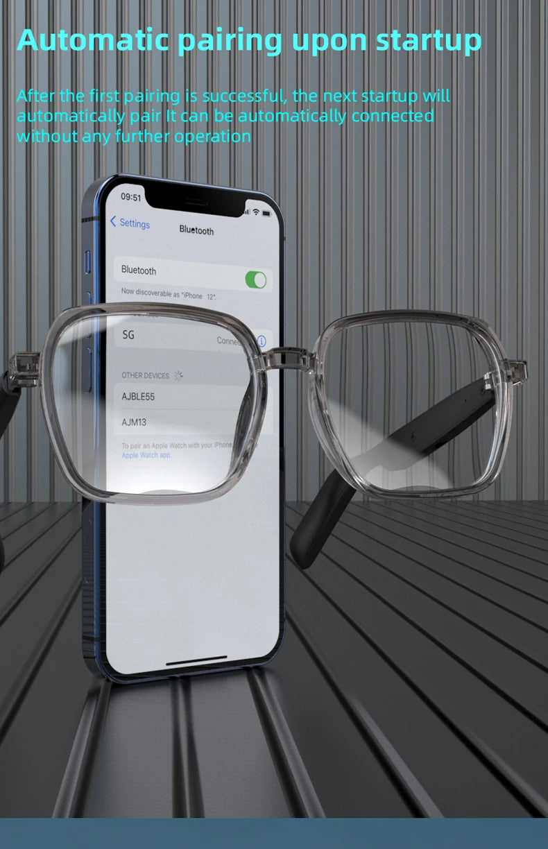 SG22 Transparent Smart Glasses With Bluetooth 5.4 Open-Ear Audio, Voice Assistant, Type-C Charging, Lightweight And Comfortable