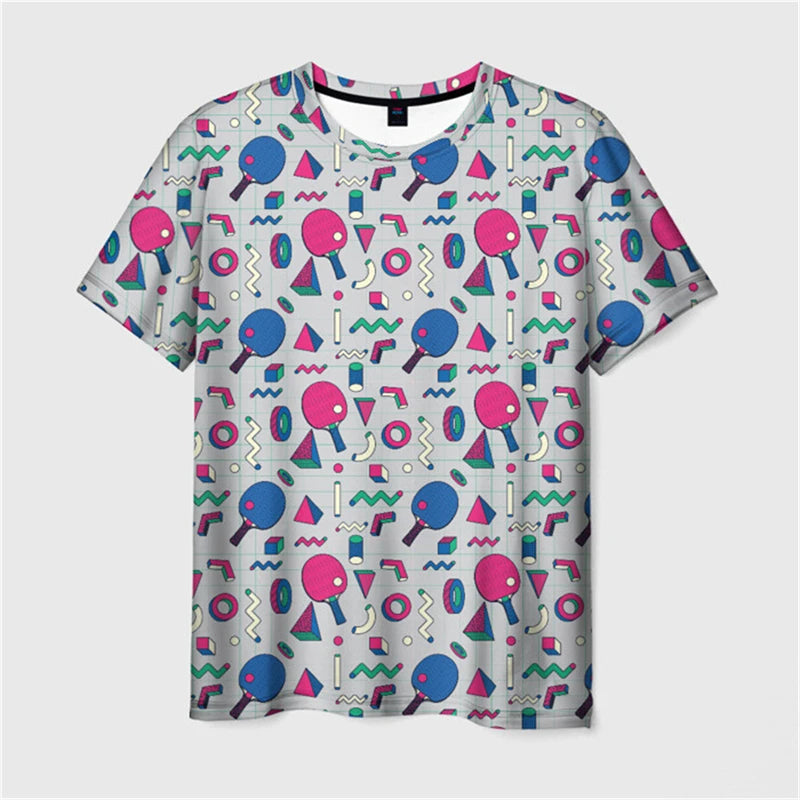 Table Tennis Full 3D Print T-shirt Men Cartoon Graphic Leisure Short Sleeve T Shirts Funny Children Size Ping Pong Sport…