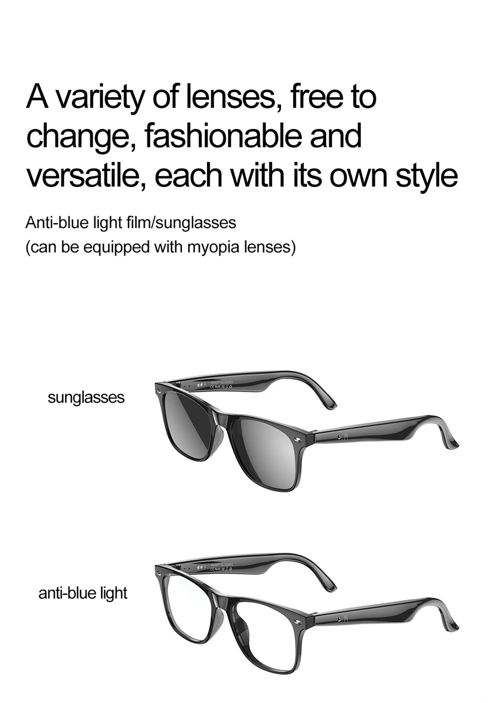 high-tech AI smart glasses can be equipped with various lenses such as sunglasses, blue light, myopia, Men women smart glasses