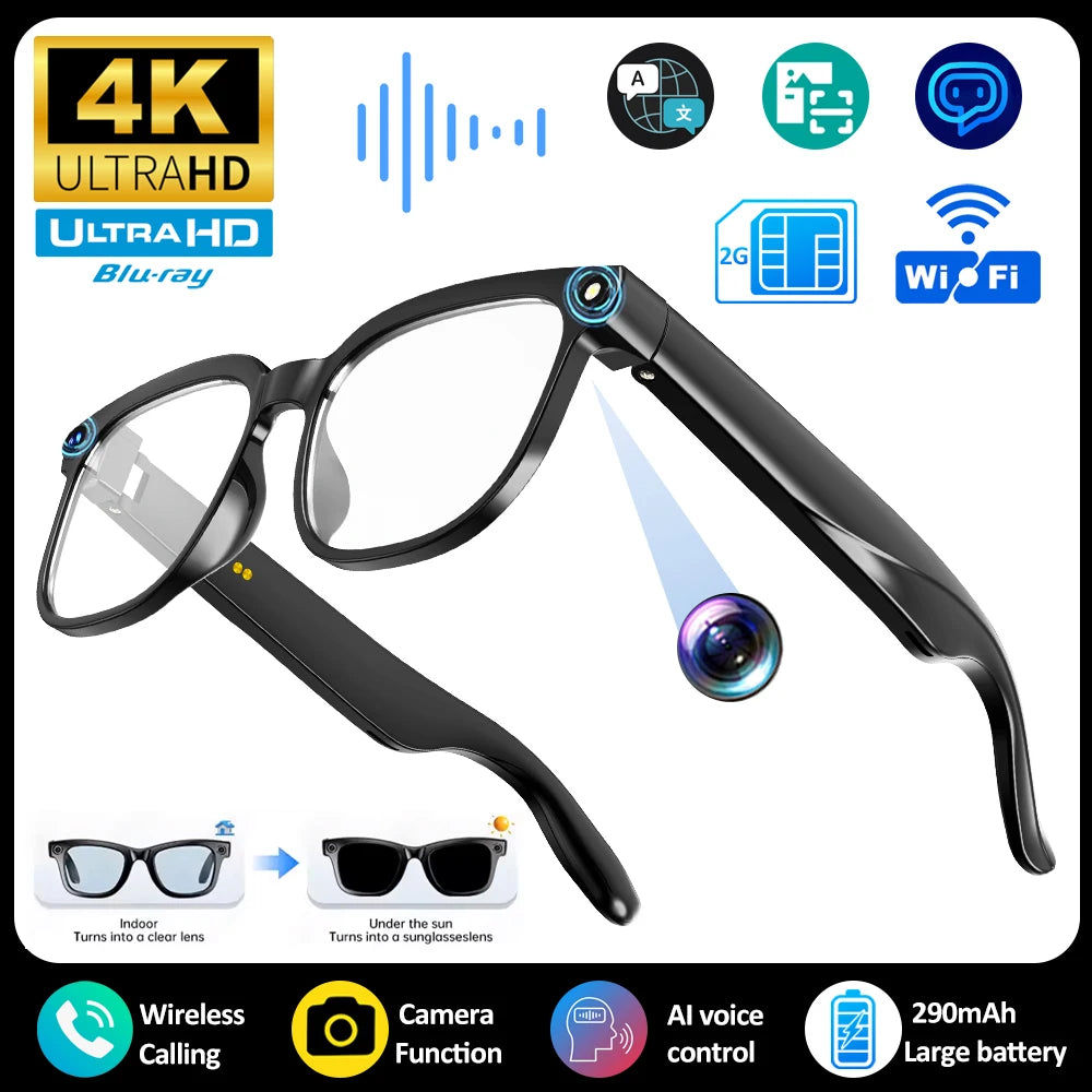 2026 New Smart Glasses 8MP HD Camera AI Voice Photo Video Recording Translation Long Battery Life Music Waterproof Smart Glasses Transparent lenses