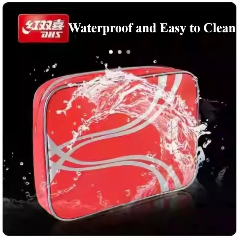 DHS Table Tennis Racket Case Big Capacity Ping Pong Bat Protection Bag Waterproof and Easy to Clean - Red