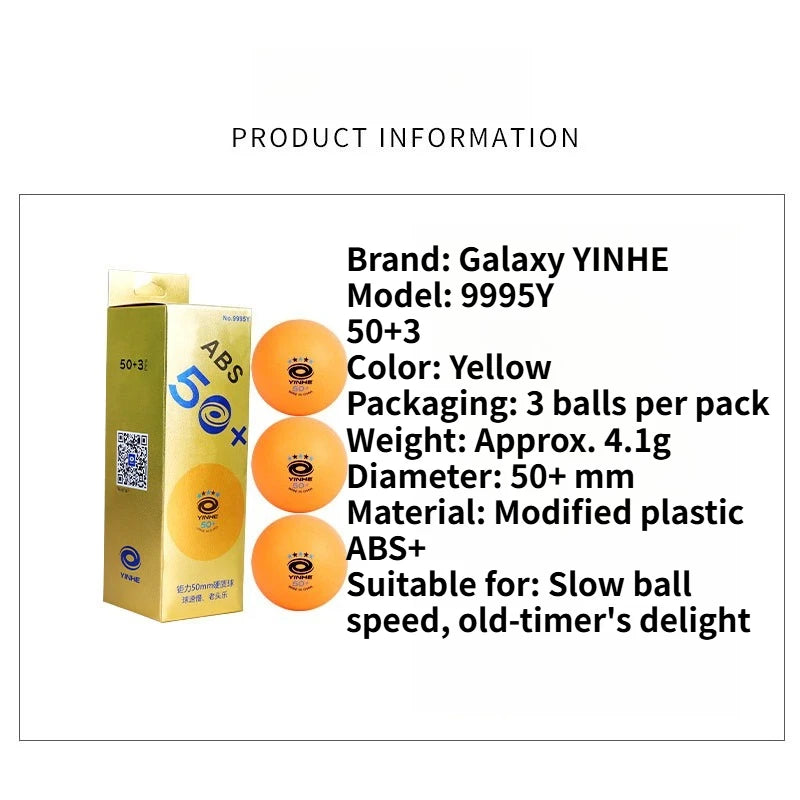 YINHE 50+mm Seamed Table Tennis Balls Slow Speed Hard ABS+ Ping Pong Balls for Seniors Training & Recreational Play 3…